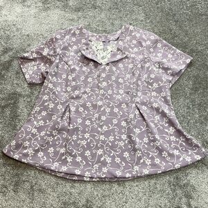 Chelsea Studio Blouse Top Womens 22W Light Purple Short Sleeve Floral Lace Decor